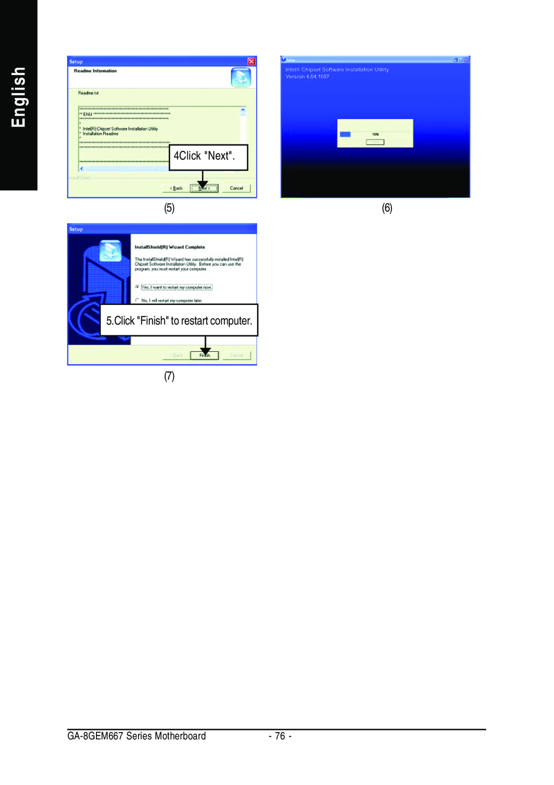 Gigabyte GA-8GEM667 manual English, Click Finish to restart computer 