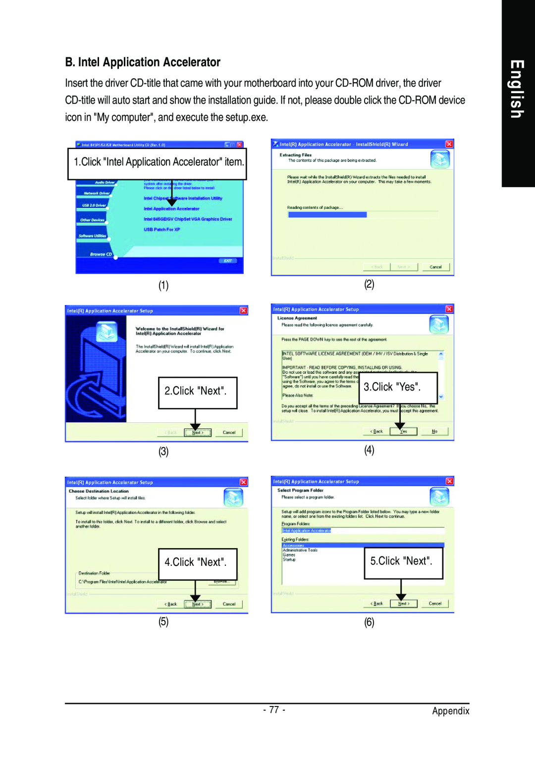 Gigabyte GA-8GEM667 manual English, B. Intel Application Accelerator 