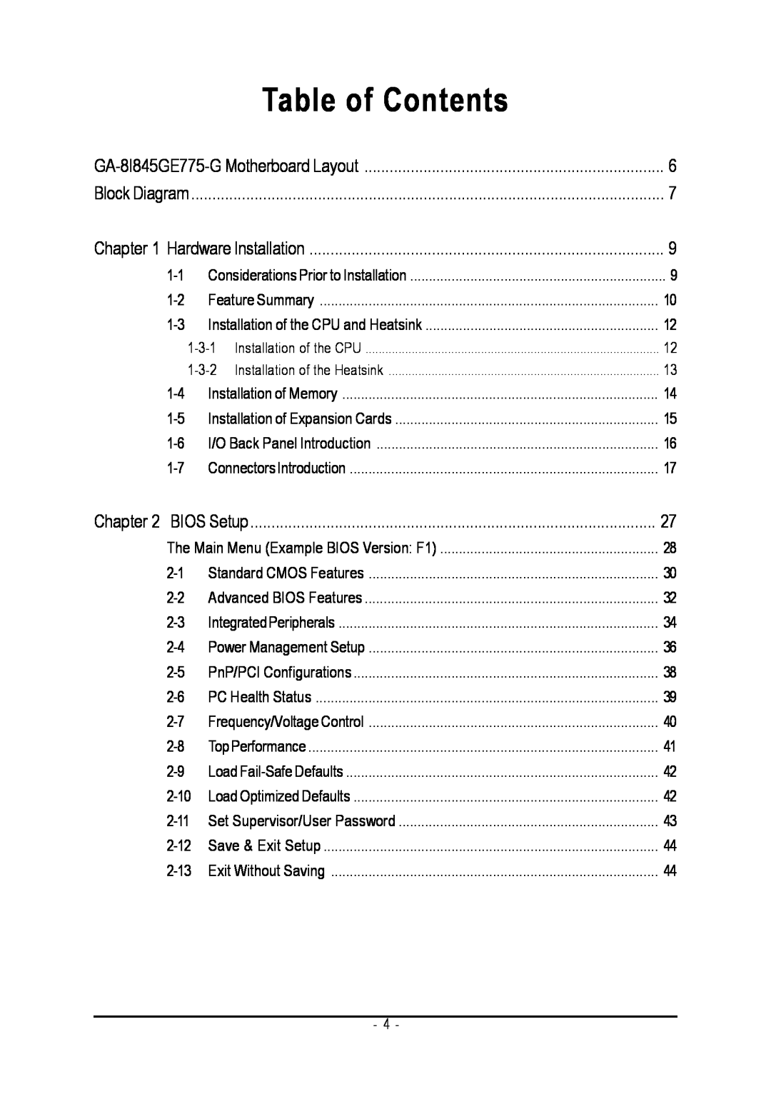 Gigabyte GA-8I845GE775-G user manual Table of Contents 