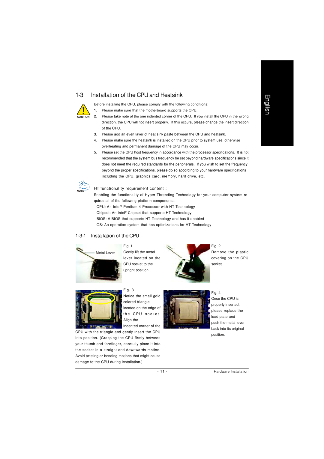 Gigabyte GA-8I845GVM775 user manual Installation of the CPU and Heatsink 