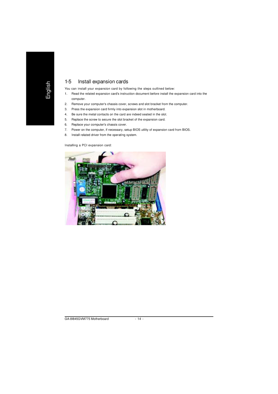 Gigabyte GA-8I845GVM775 user manual Install expansion cards 