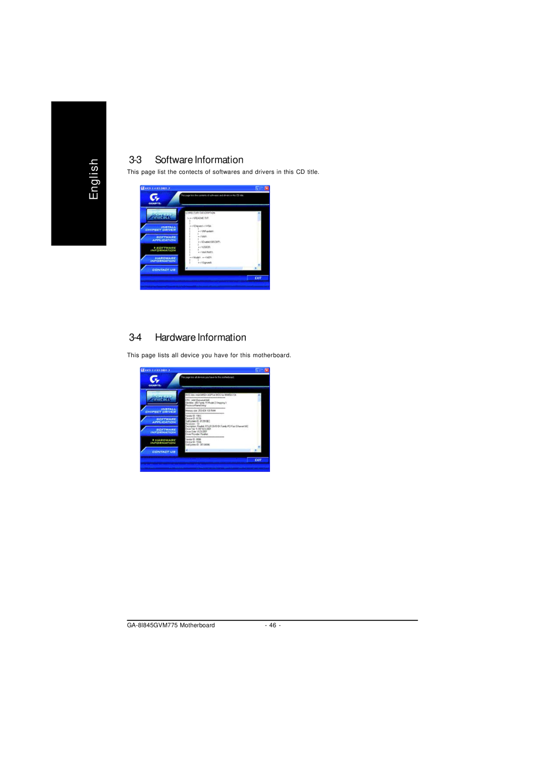 Gigabyte GA-8I845GVM775 user manual Software Information, Hardware Information 