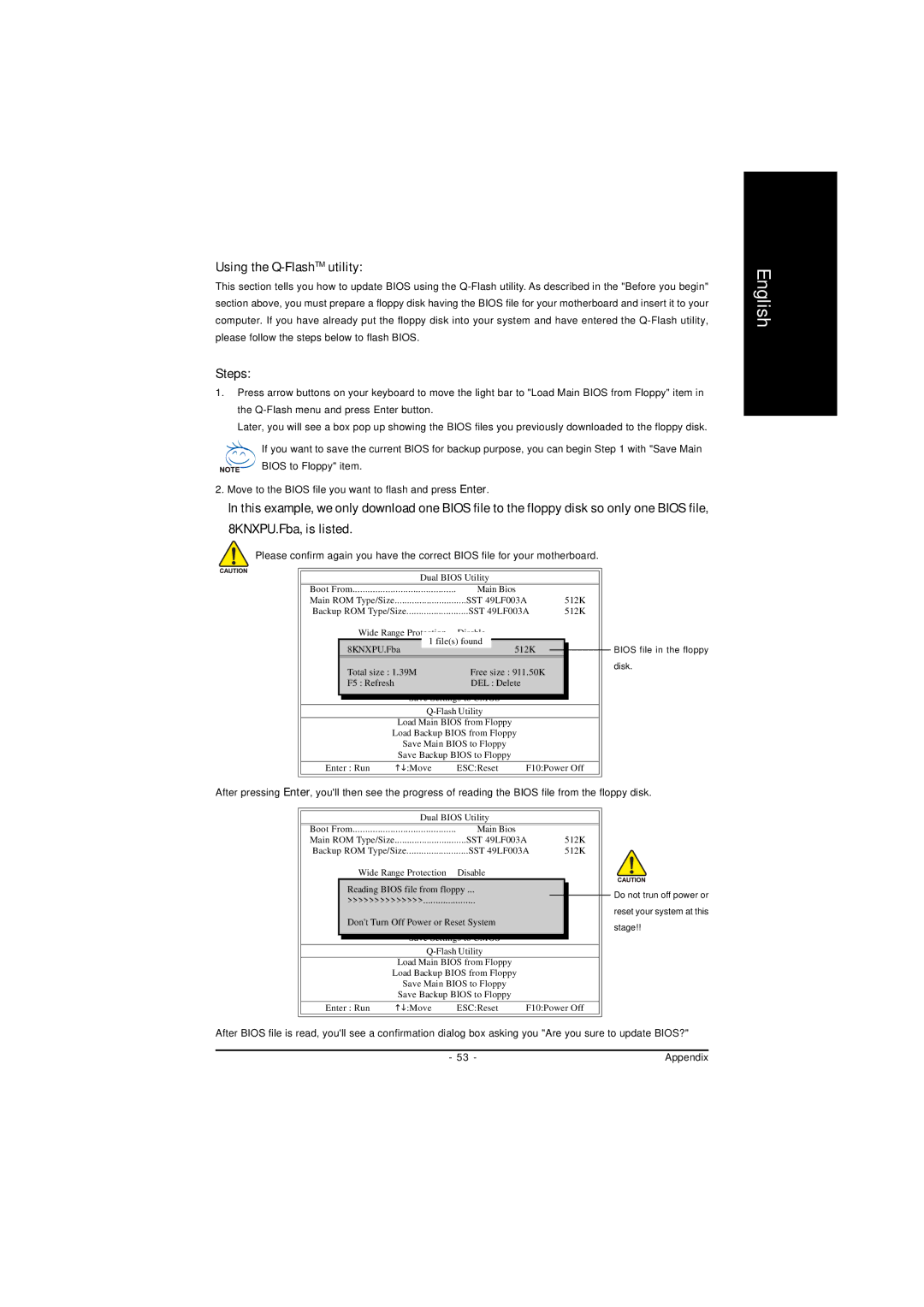 Gigabyte GA-8I845GVM775 user manual Using the Q-FlashTMutility, Steps 