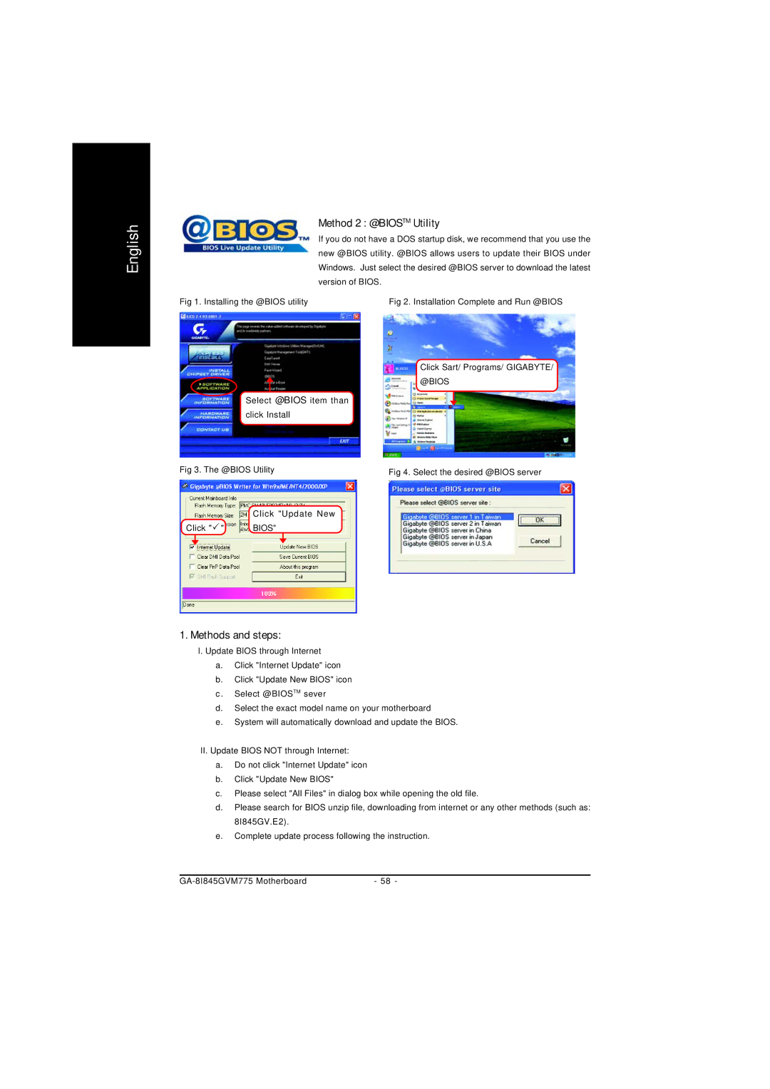 Gigabyte GA-8I845GVM775 user manual Method 2 @BIOSTM Utility, Methods and steps 