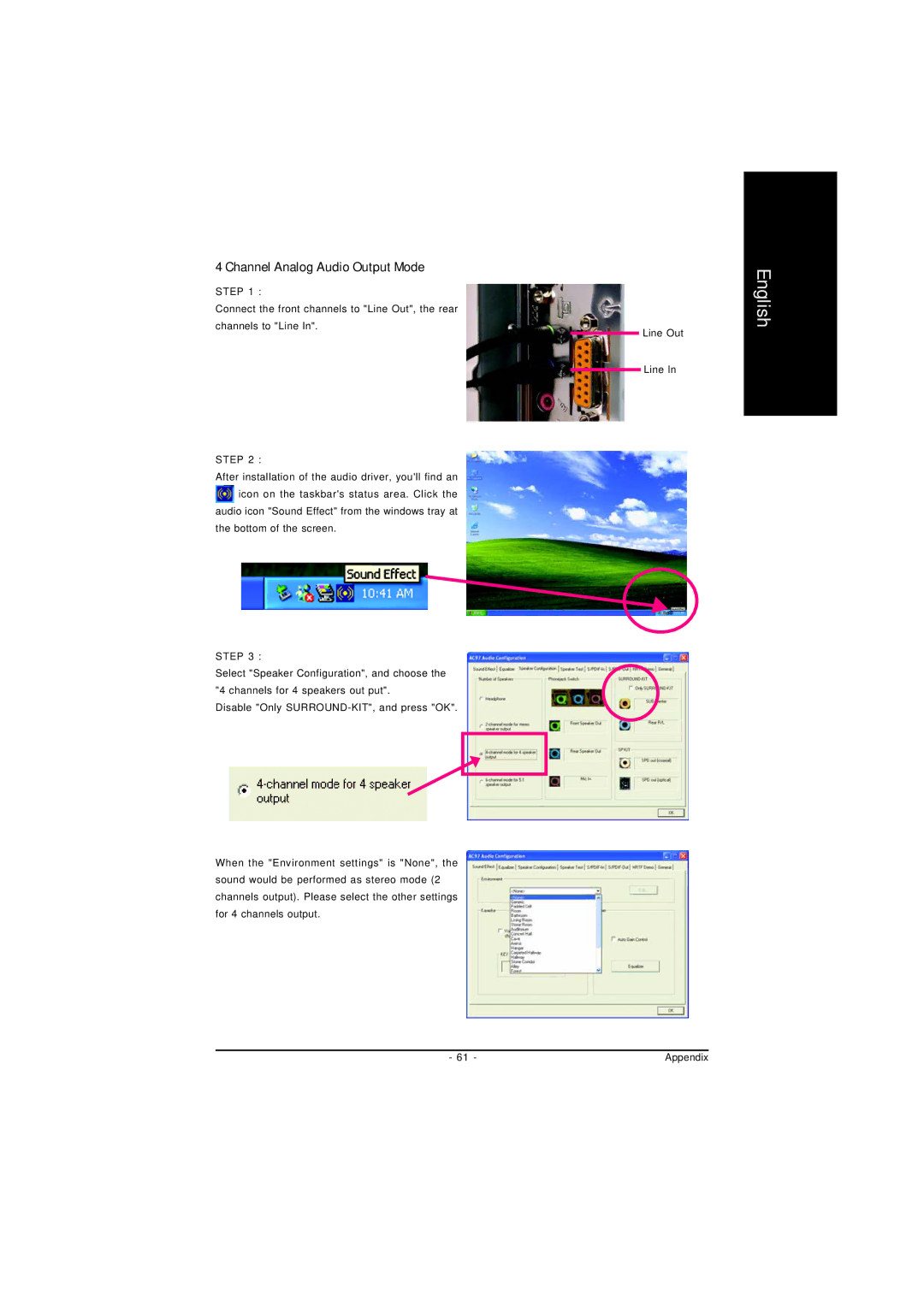 Gigabyte GA-8I845GVM775 user manual Channel Analog Audio Output Mode 