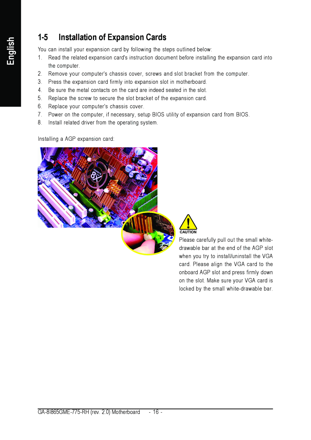 Gigabyte GA-8I865GME-775-RH user manual Installation of Expansion Cards 