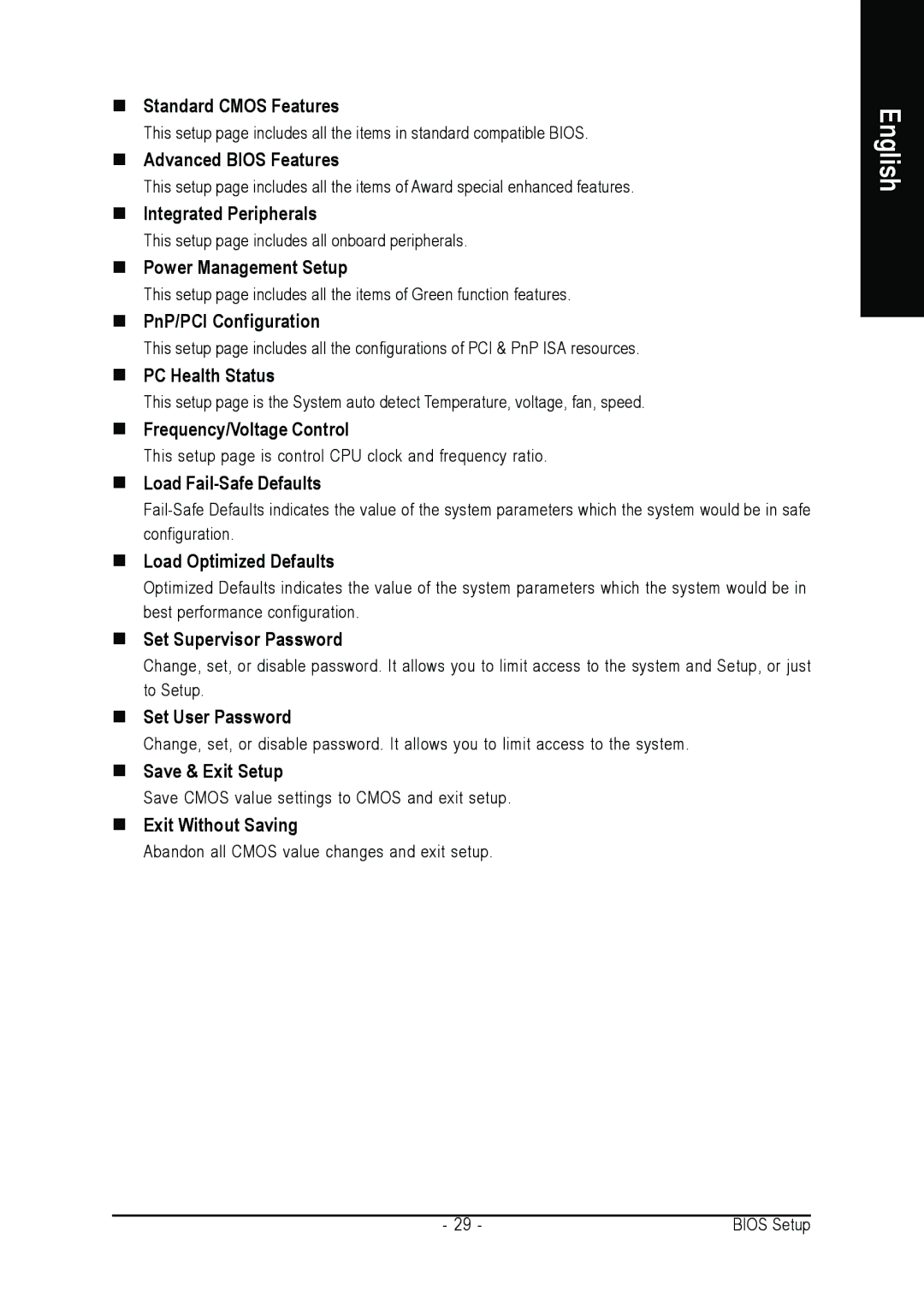 Gigabyte GA-8I865GME-775-RH user manual „ Standard Cmos Features, „ Advanced Bios Features, „ Integrated Peripherals 