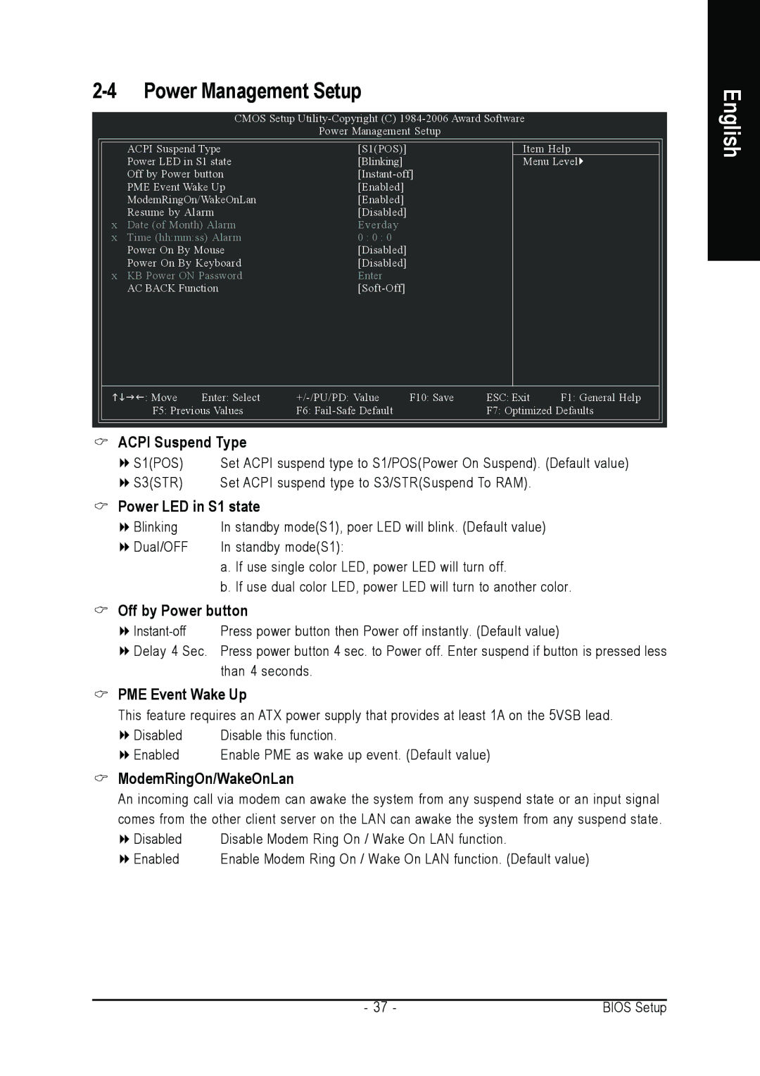 Gigabyte GA-8I865GME-775-RH user manual Power Management Setup, Acpi Suspend Type 