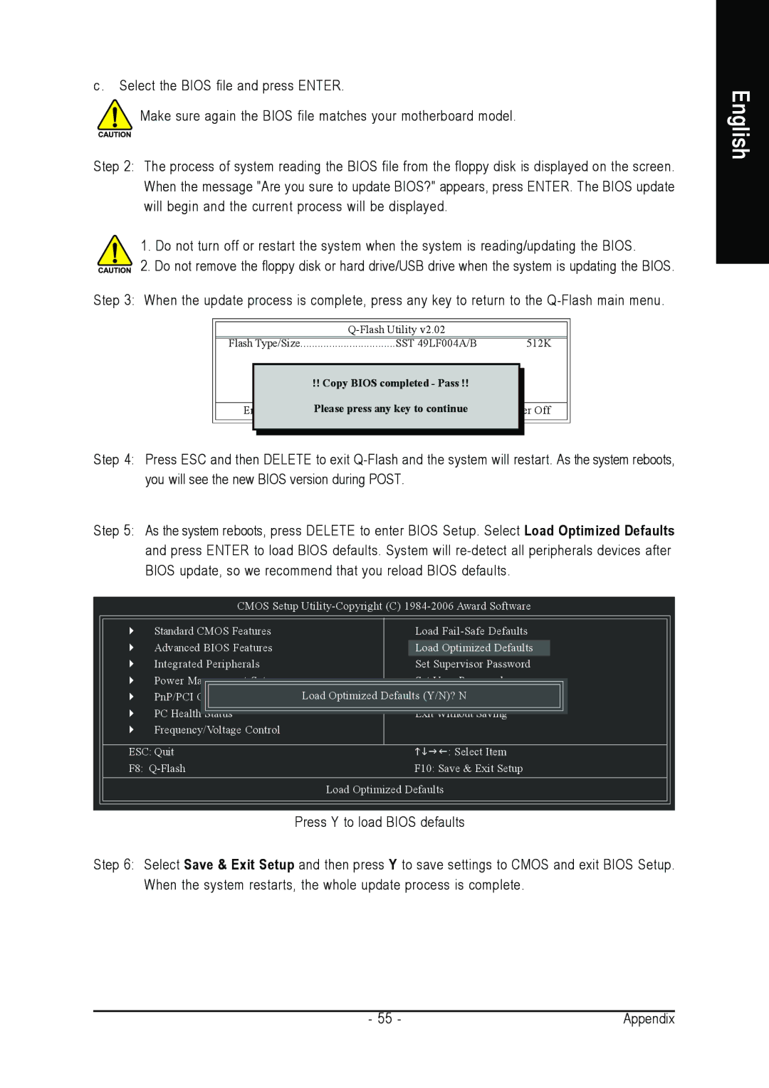 Gigabyte GA-8I865GME-775-RH user manual Press Y to load Bios defaults 