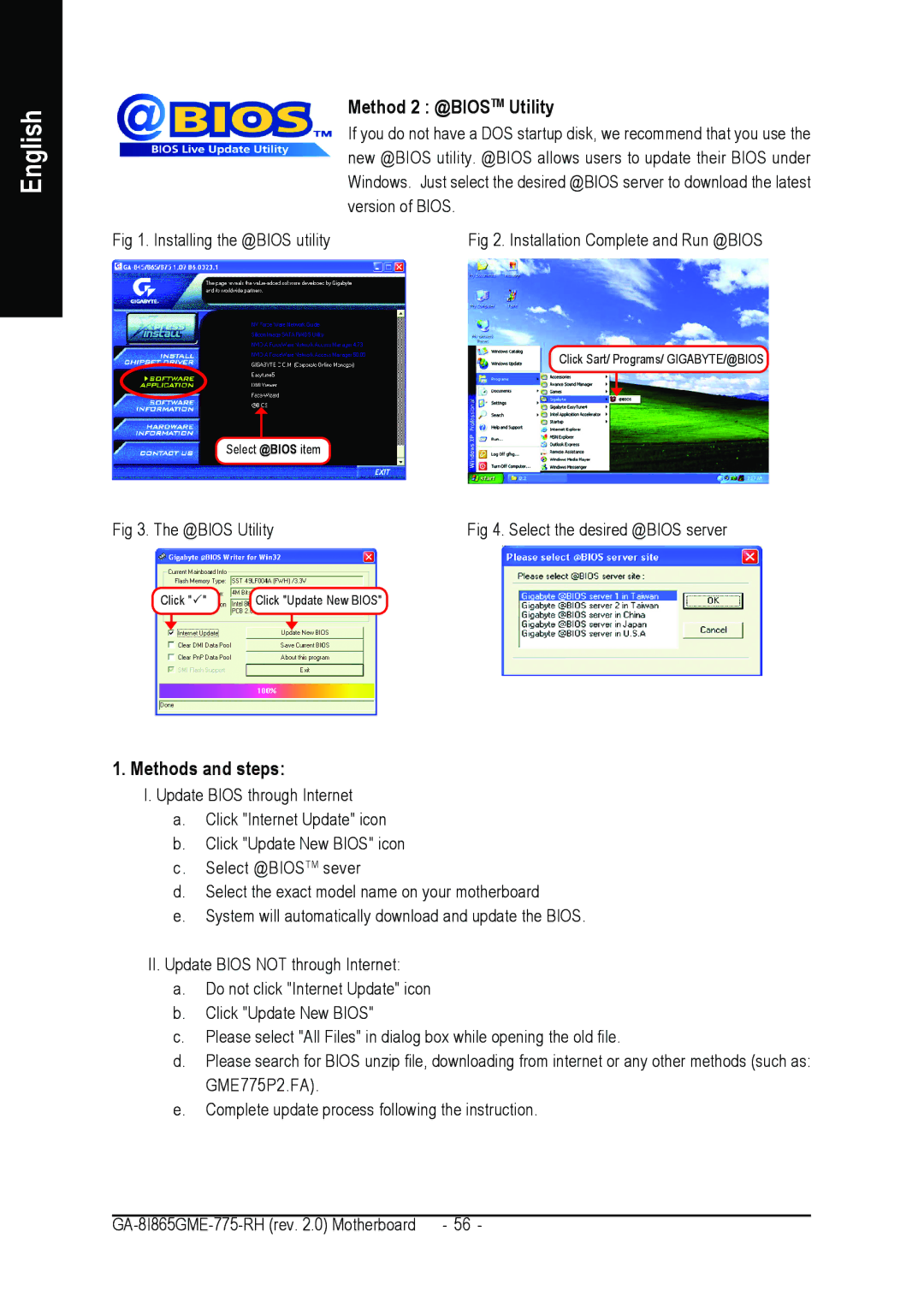 Gigabyte GA-8I865GME-775-RH user manual Method 2 @BIOSTM Utility, Methods and steps 