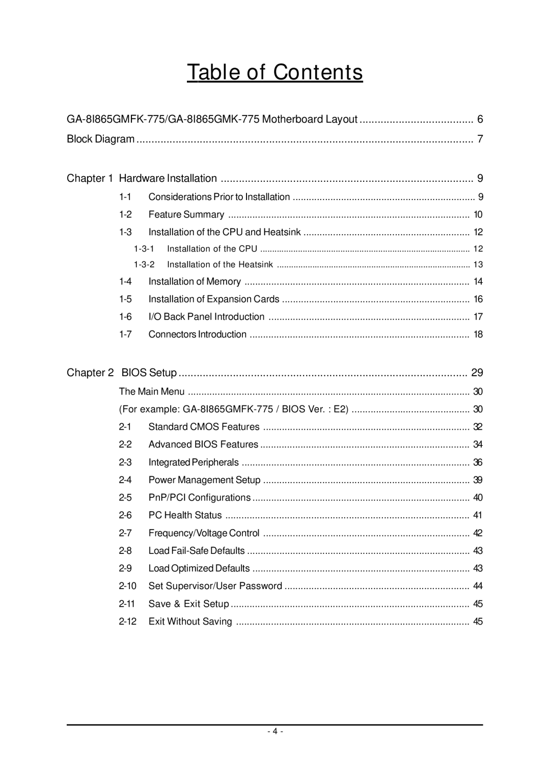 Gigabyte GA-8I865GMFK-775, GA-8I865GMK-775 user manual Table of Contents 