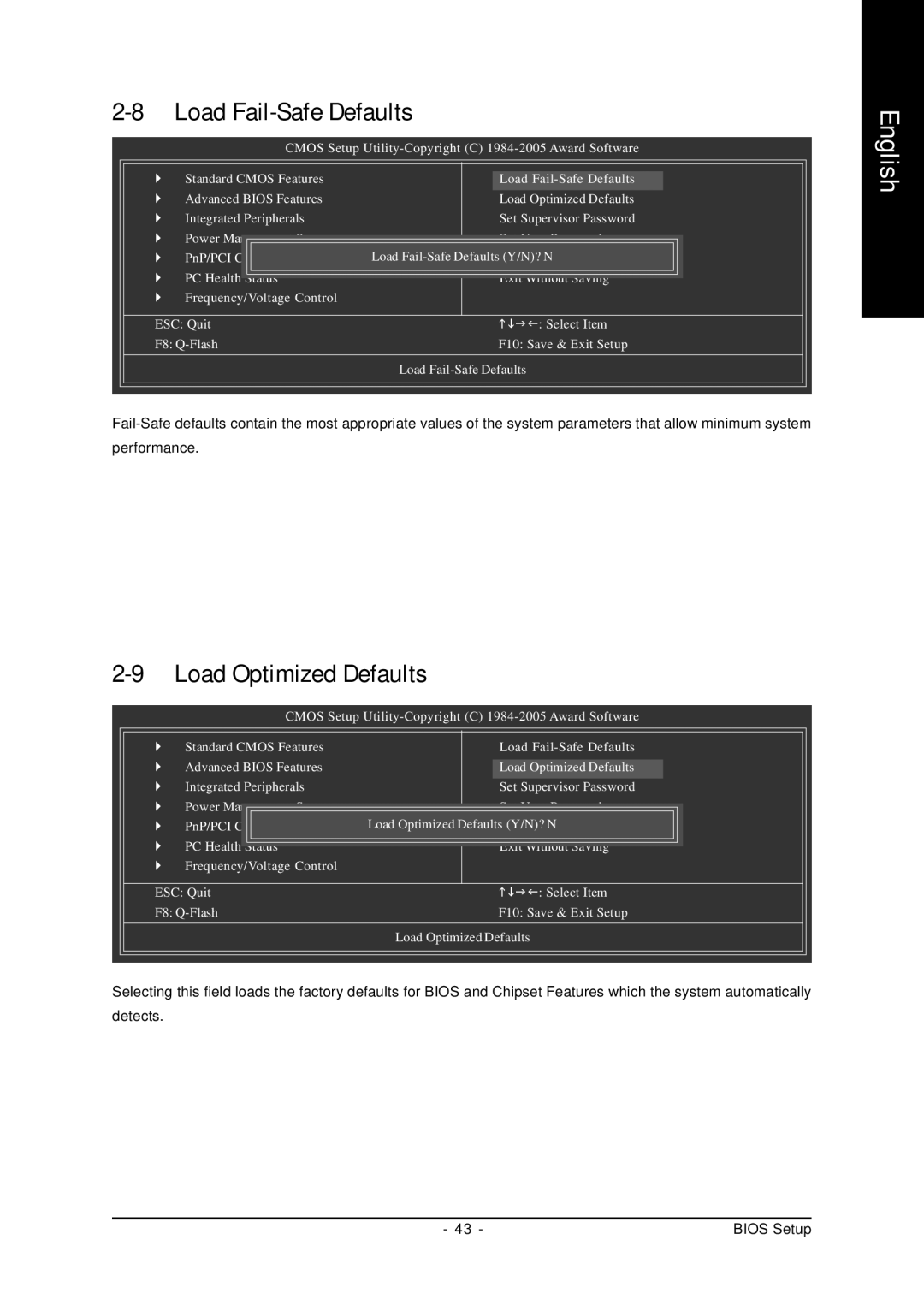 Gigabyte GA-8I865GMK-775, GA-8I865GMFK-775 user manual Load Fail-Safe Defaults, Load Optimized Defaults 