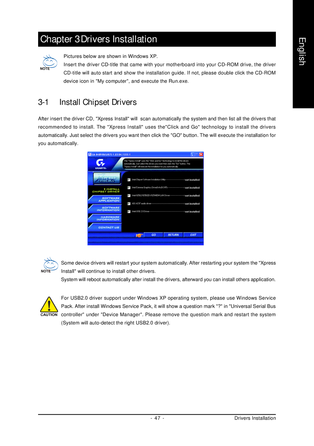 Gigabyte GA-8I865GMK-775, GA-8I865GMFK-775 user manual Drivers Installation, Install Chipset Drivers 