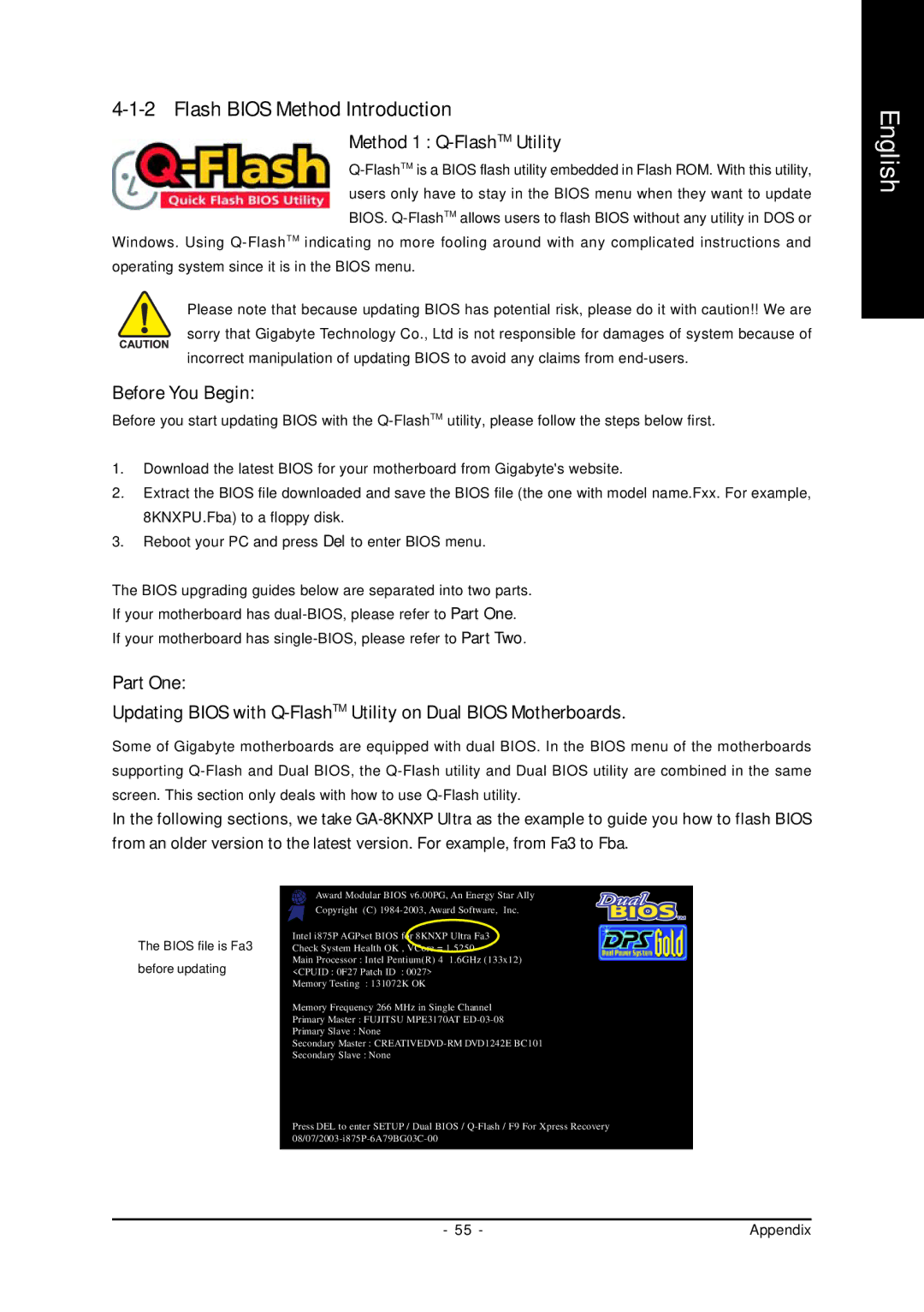 Gigabyte GA-8I865GMK-775, GA-8I865GMFK-775 Flash Bios Method Introduction, Method 1 Q-FlashTMUtility, Before You Begin 