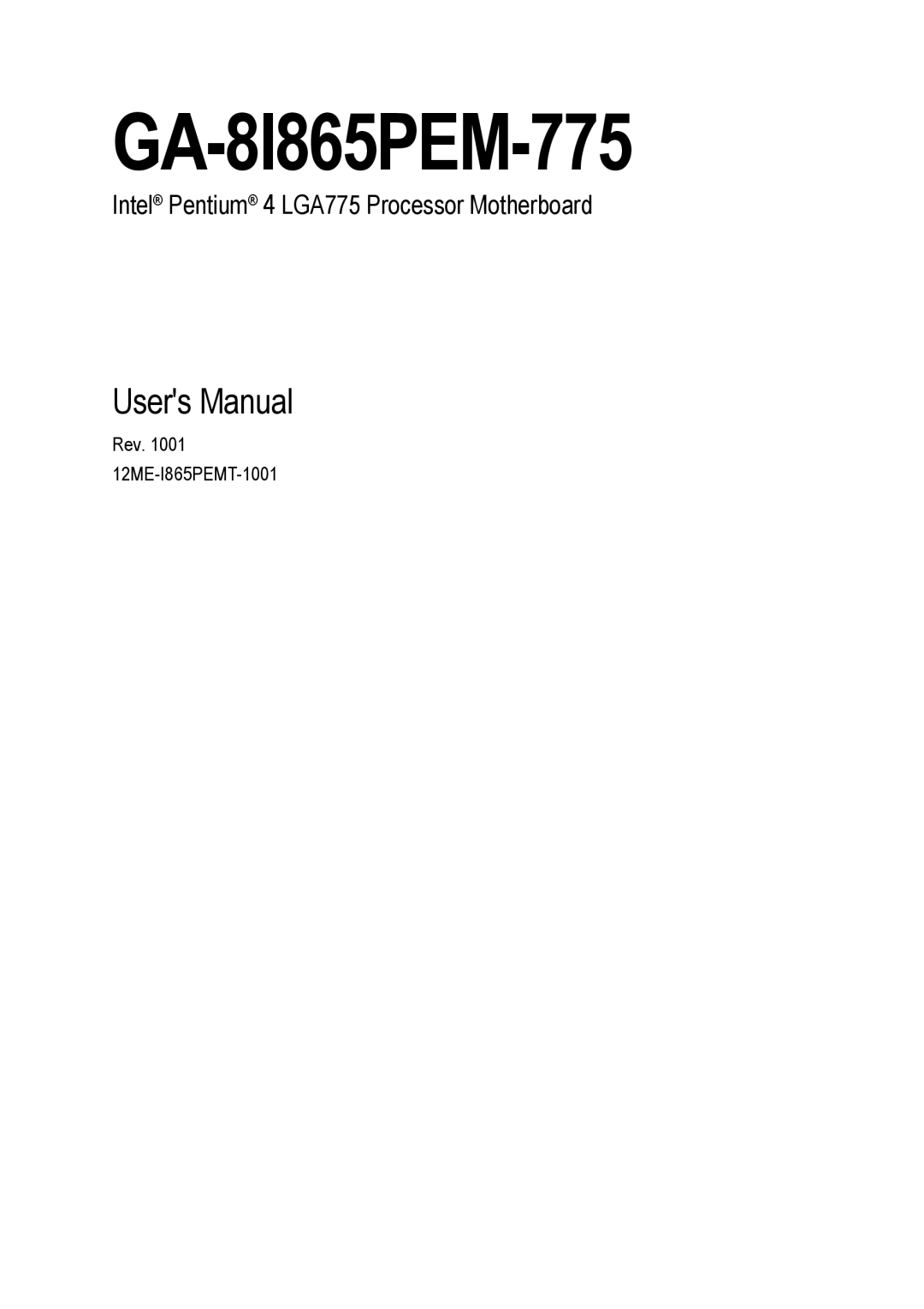 Gigabyte GA-8I865PEM-775 user manual 