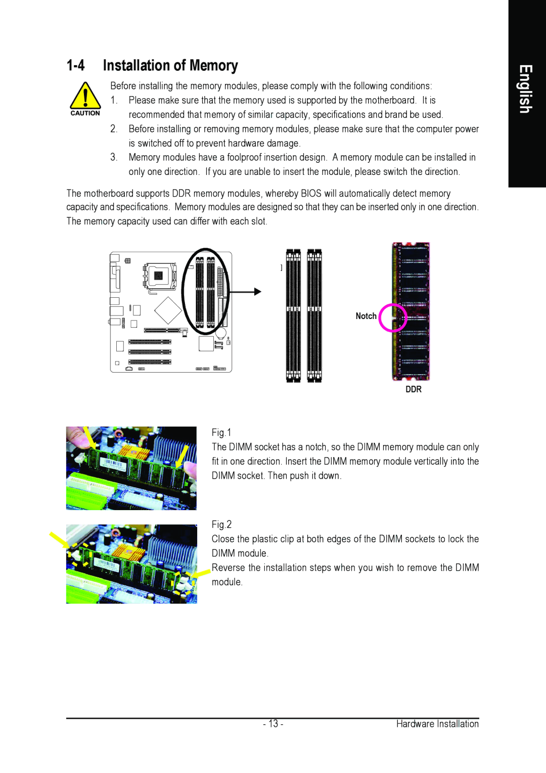 Gigabyte GA-8I865PEM-775 user manual Installation of Memory 