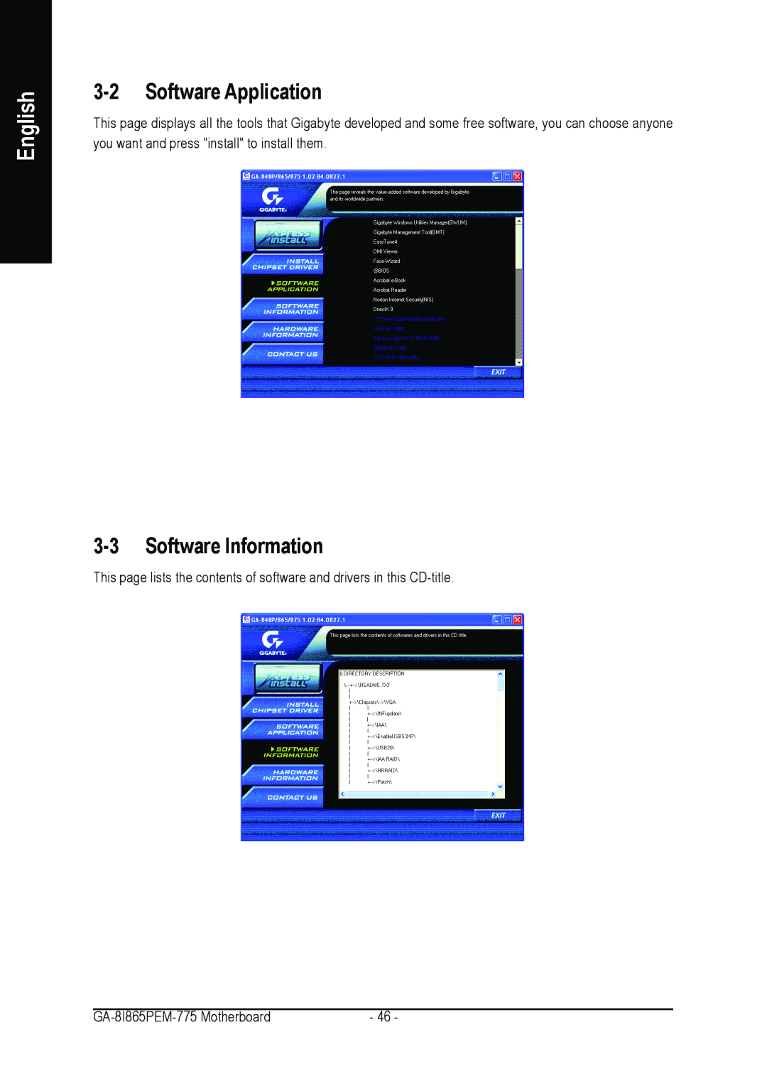 Gigabyte GA-8I865PEM-775 user manual Software Application, Software Information 