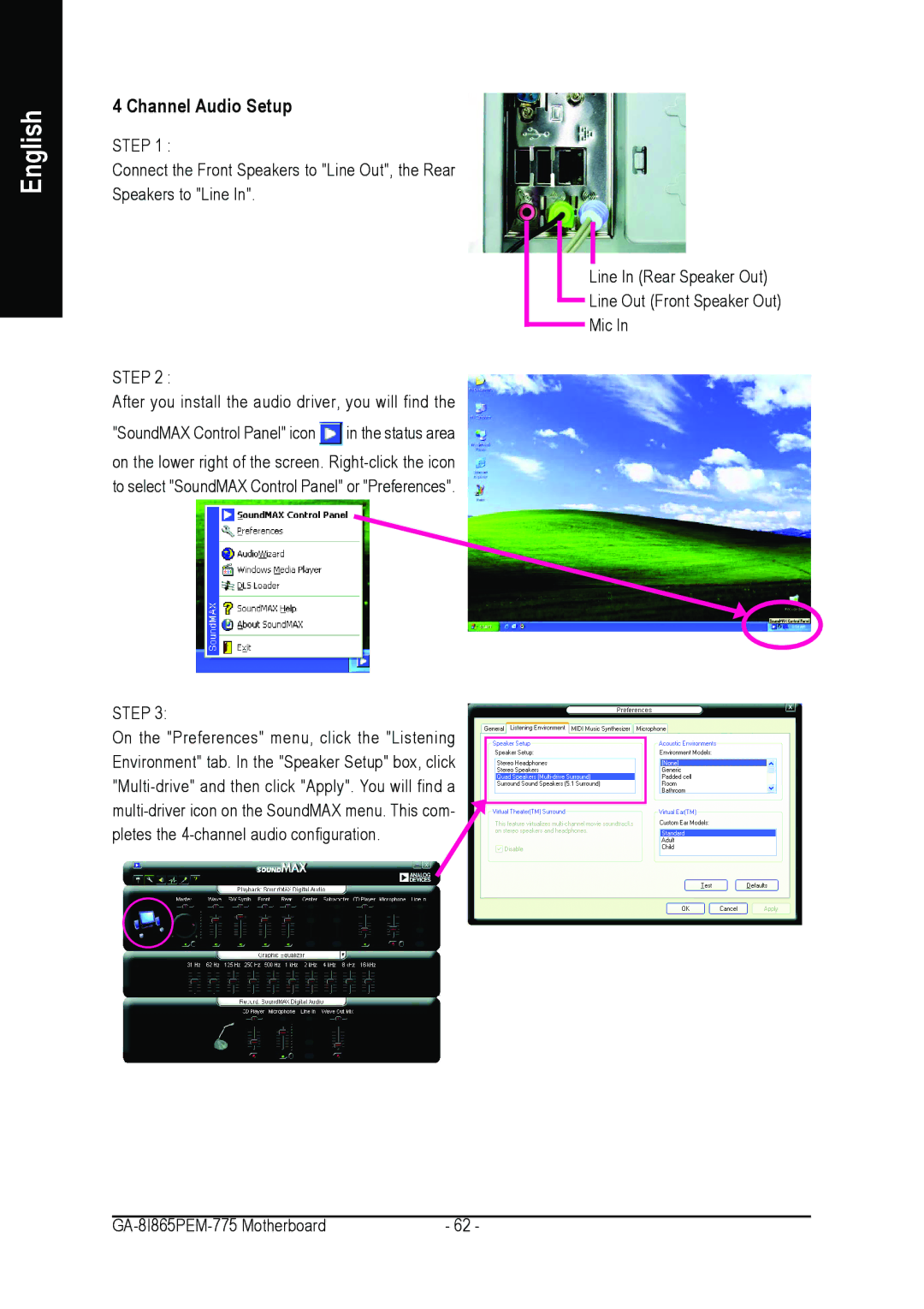 Gigabyte GA-8I865PEM-775 user manual Channel Audio Setup 