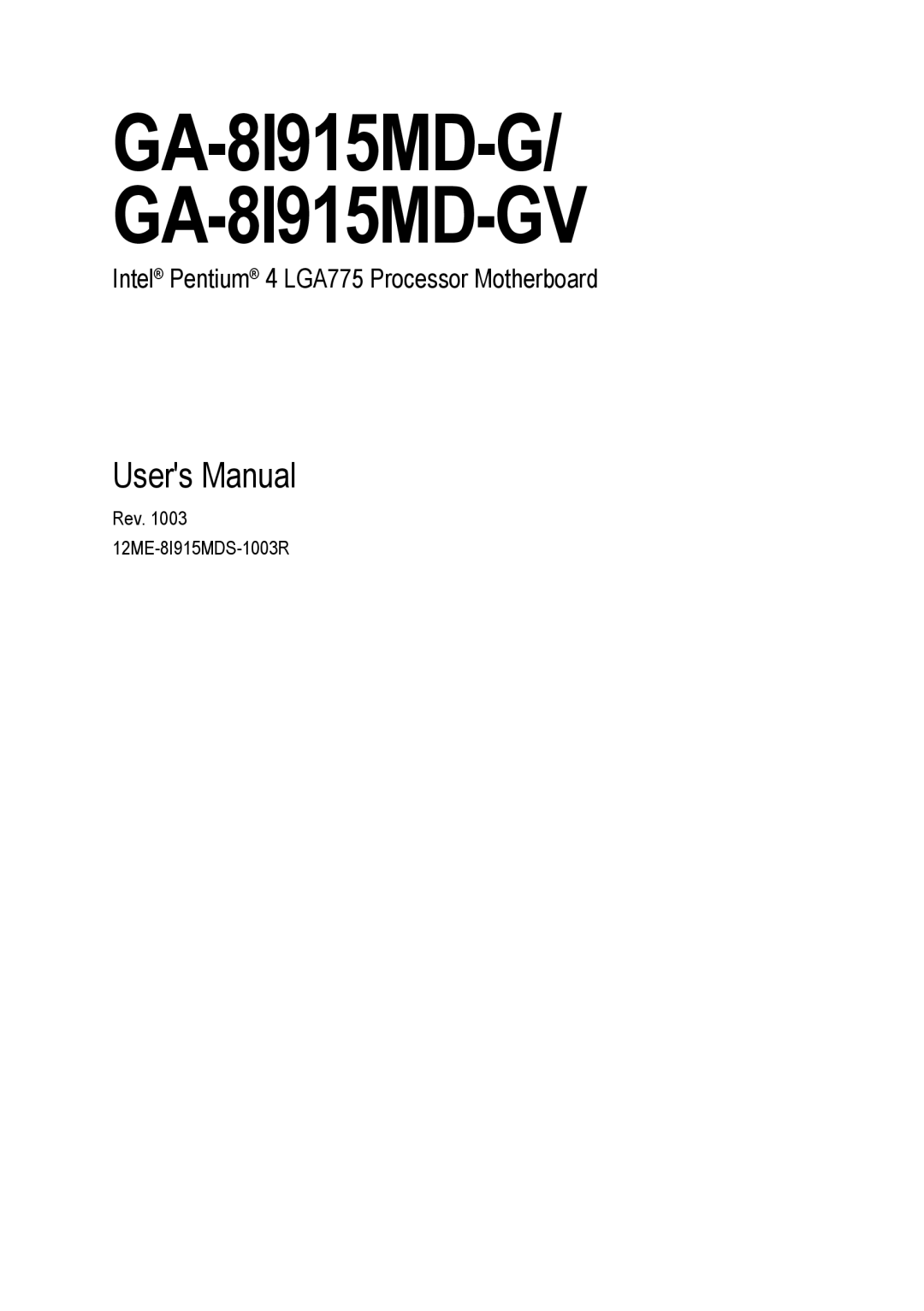 Gigabyte user manual GA-8I915MD-G/ GA-8I915MD-GV 