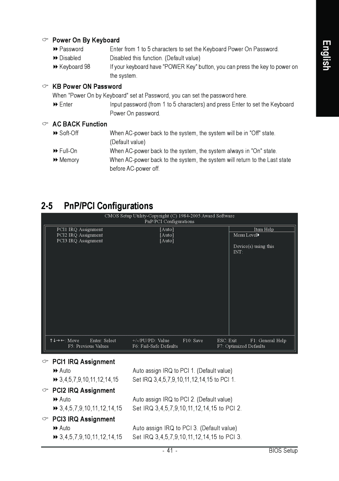 Gigabyte GA-8I915MD-GV user manual PnP/PCI Configurations, Power On By Keyboard, KB Power on Password, AC Back Function 