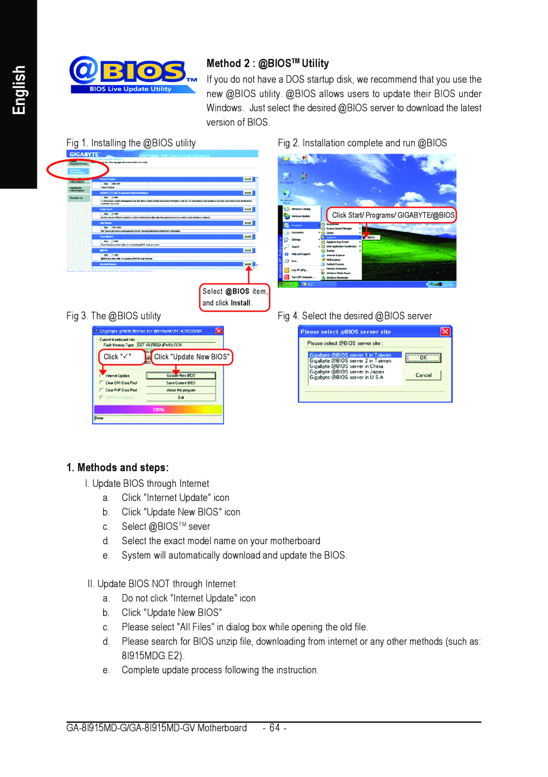 Gigabyte GA-8I915MD-GV user manual Method 2 @BIOSTM Utility, Methods and steps 