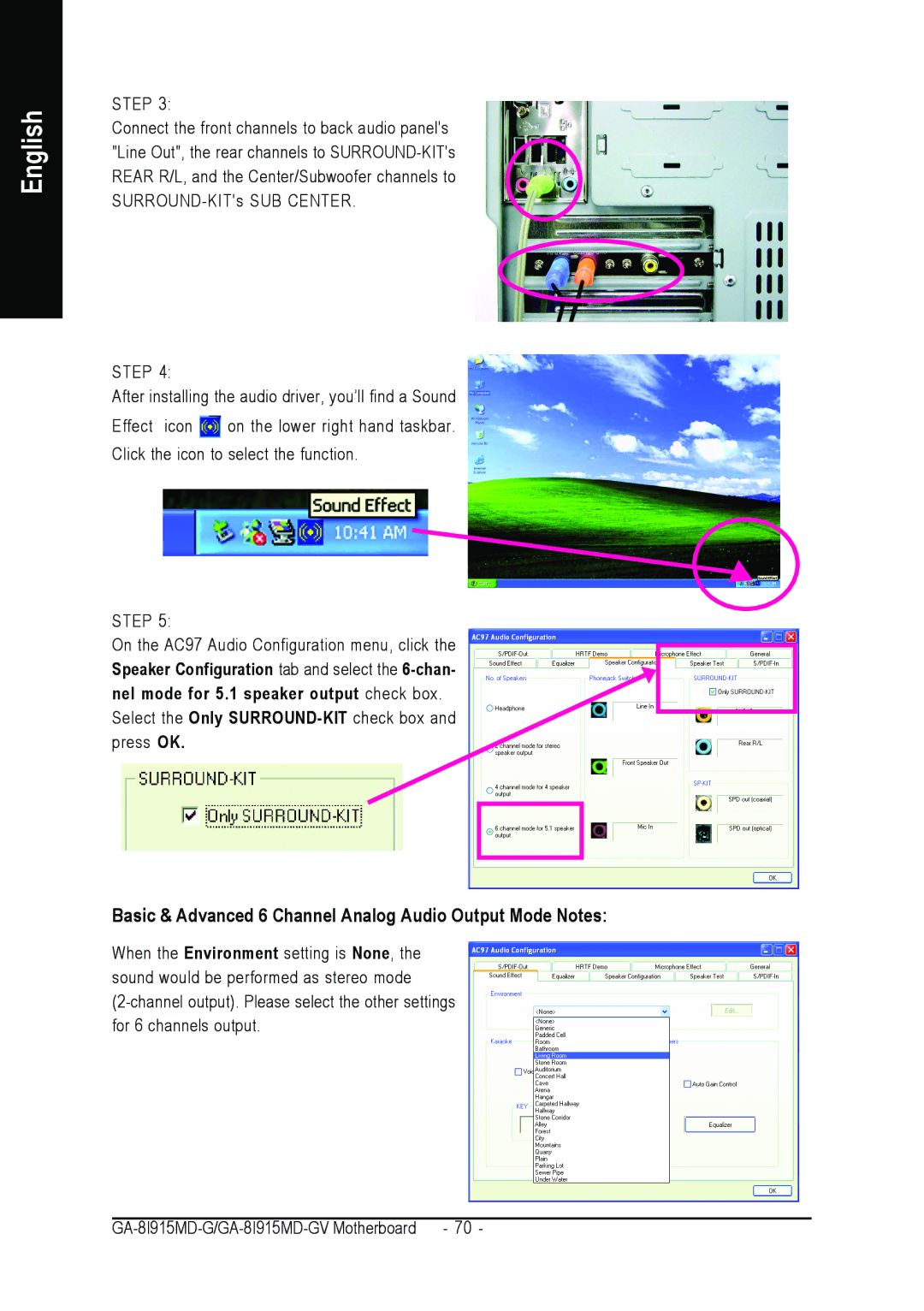 Gigabyte GA-8I915MD-GV user manual Basic & Advanced 6 Channel Analog Audio Output Mode Notes 