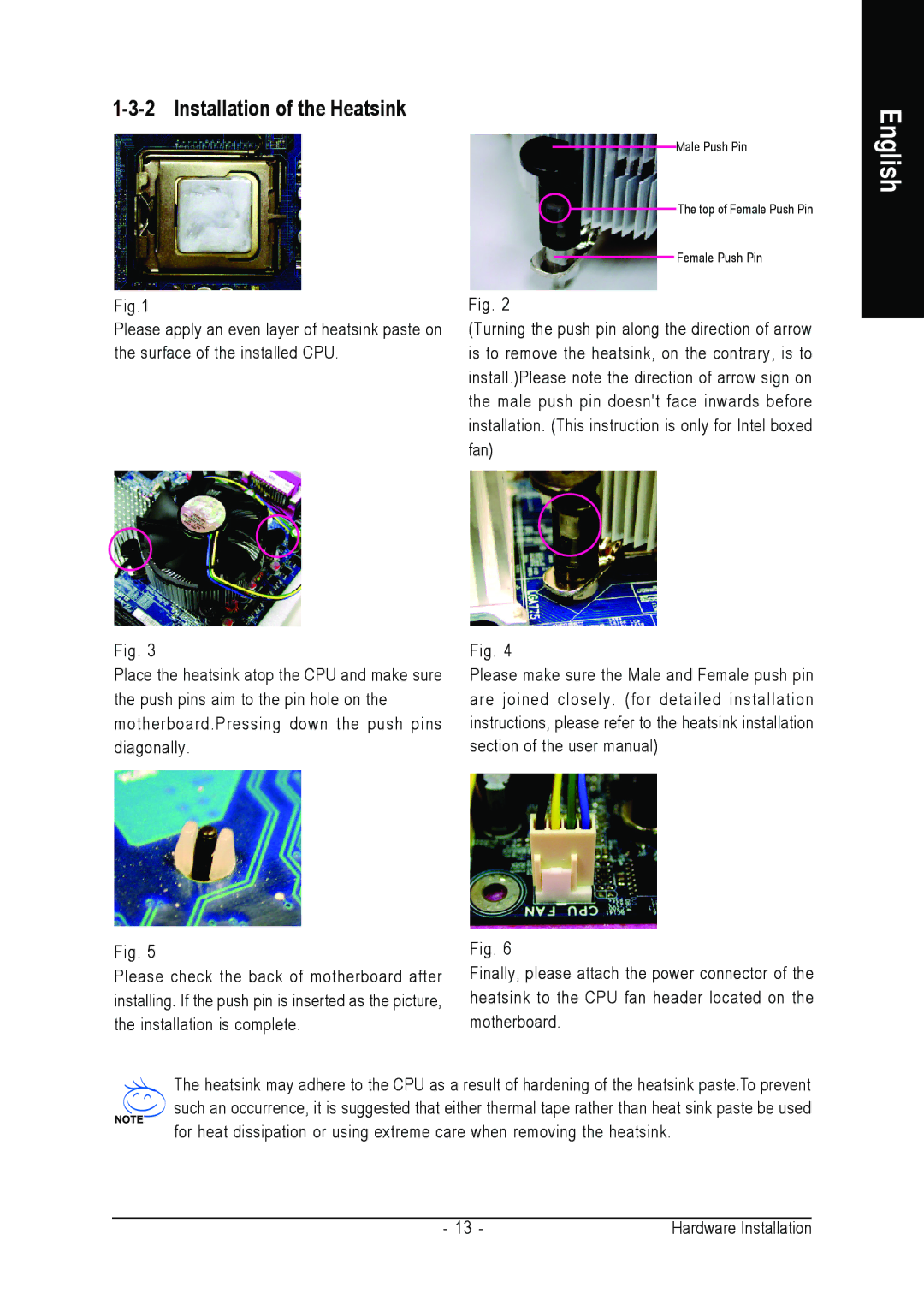 Gigabyte GA-8I915ME Series user manual Installation of the Heatsink 