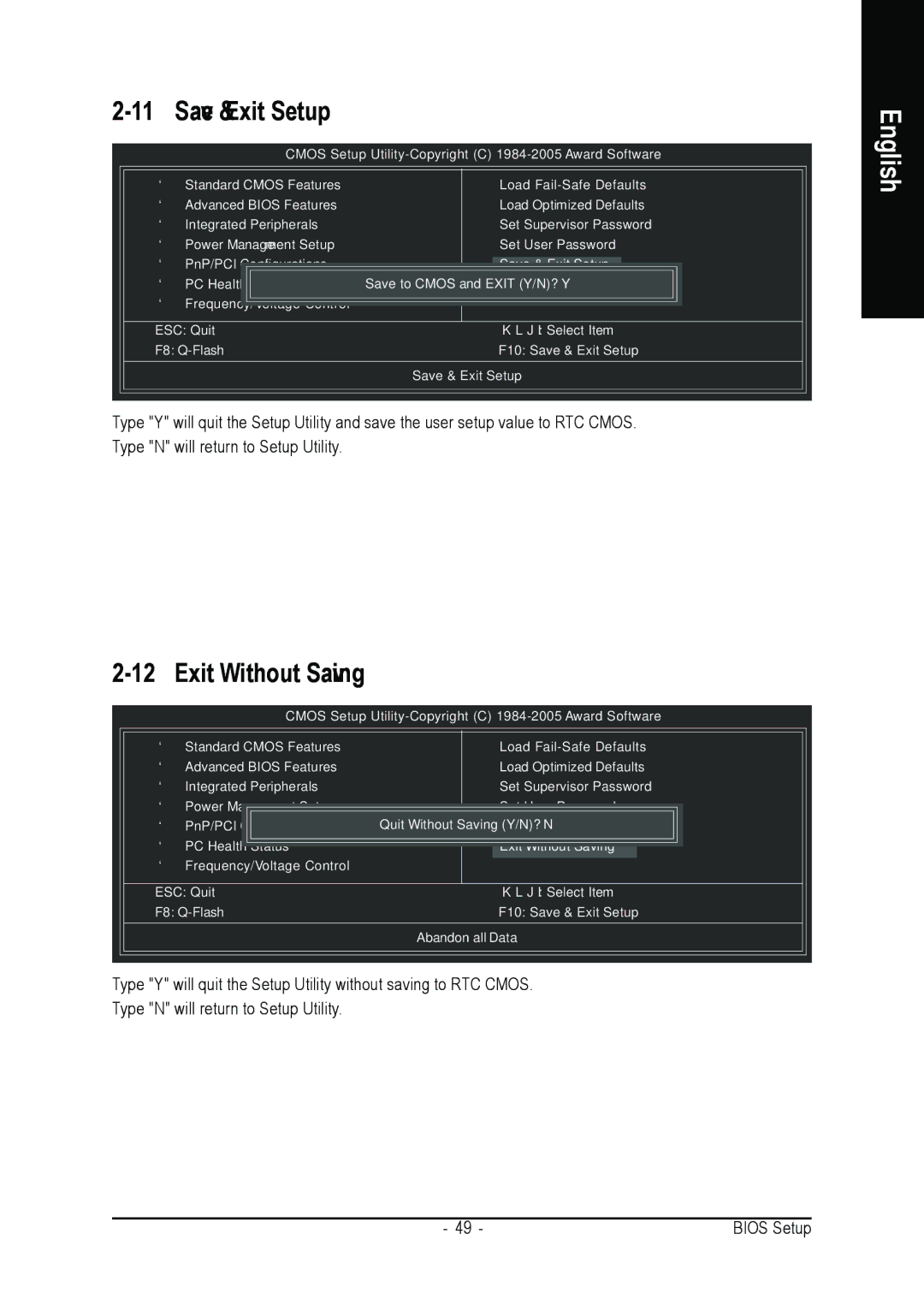 Gigabyte GA-8I915ME Series user manual Save & Exit Setup, Exit Without Saving 