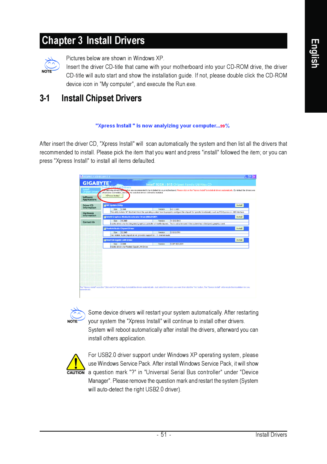 Gigabyte GA-8I915ME Series user manual Install Drivers, Install Chipset Drivers 