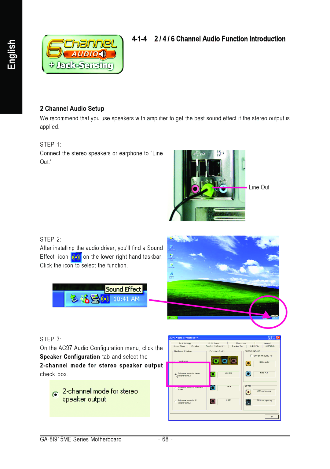 Gigabyte GA-8I915ME Series user manual 4 2 / 4 / 6 Channel Audio Function Introduction, Channel Audio Setup 