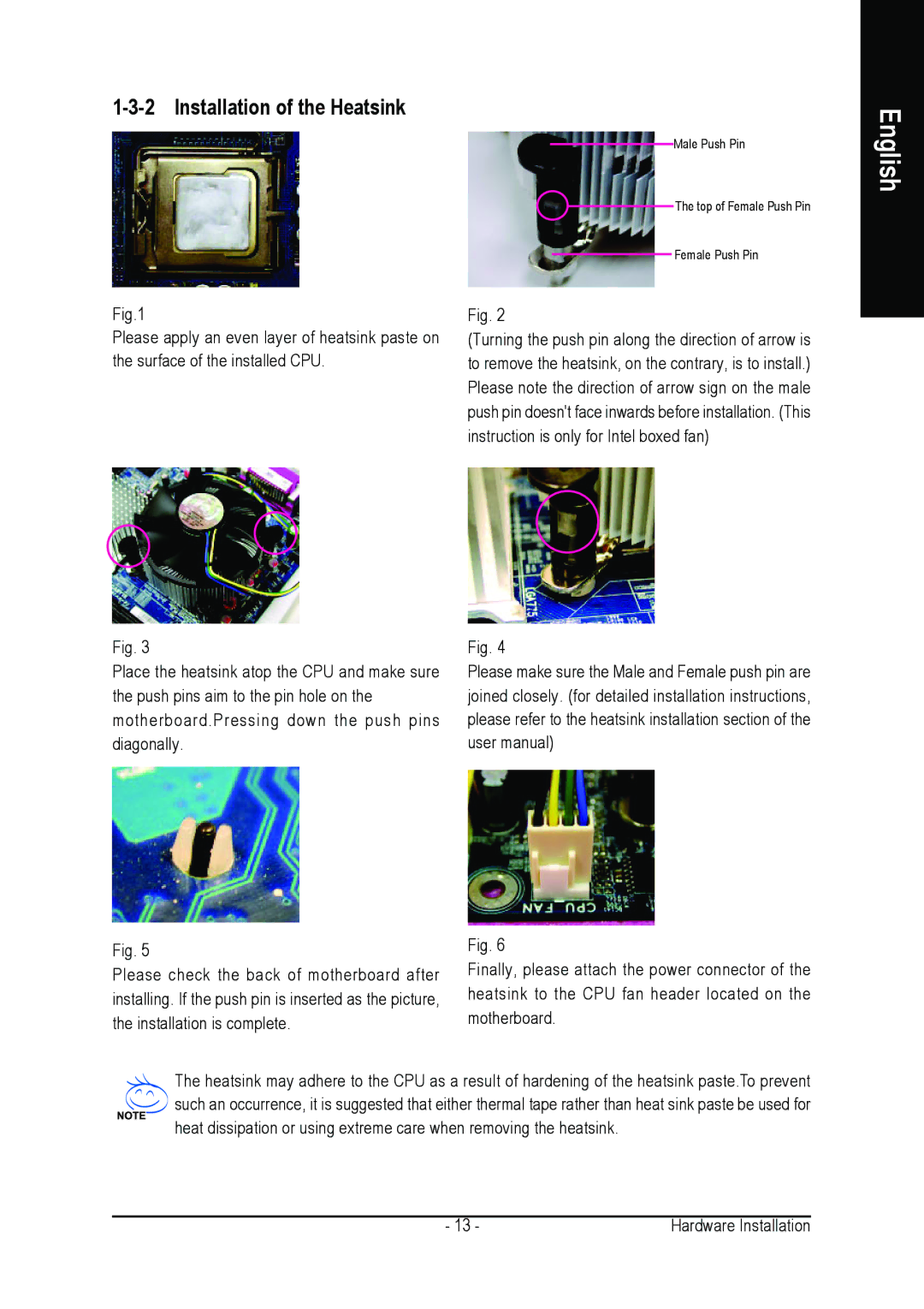 Gigabyte GA-8I915P DUO user manual Installation of the Heatsink 