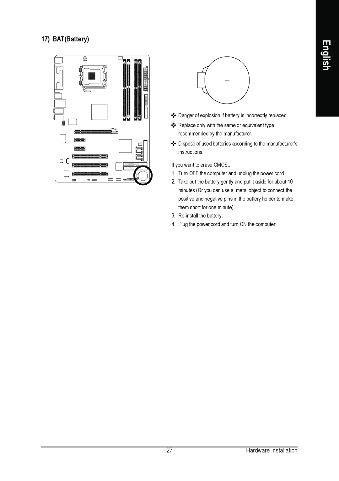 Gigabyte GA-8I915P DUO user manual BATBattery 