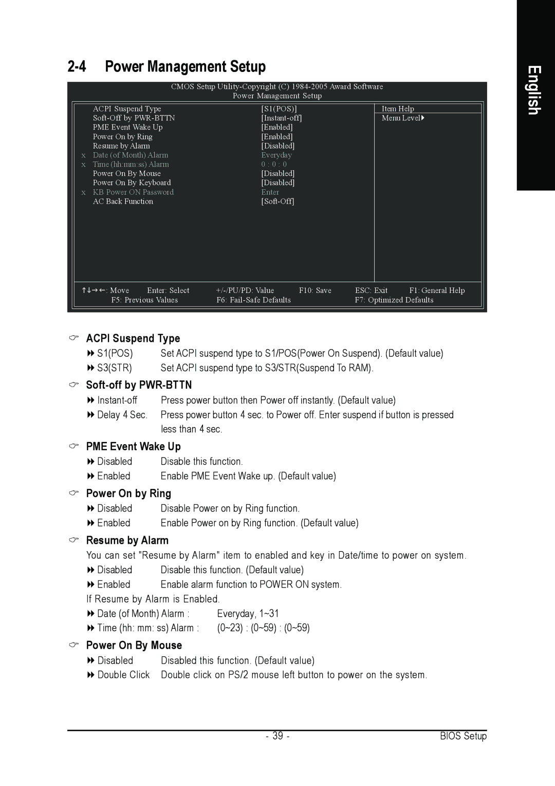 Gigabyte GA-8I915P DUO user manual Power Management Setup, Resume by Alarm, Power On By Mouse 