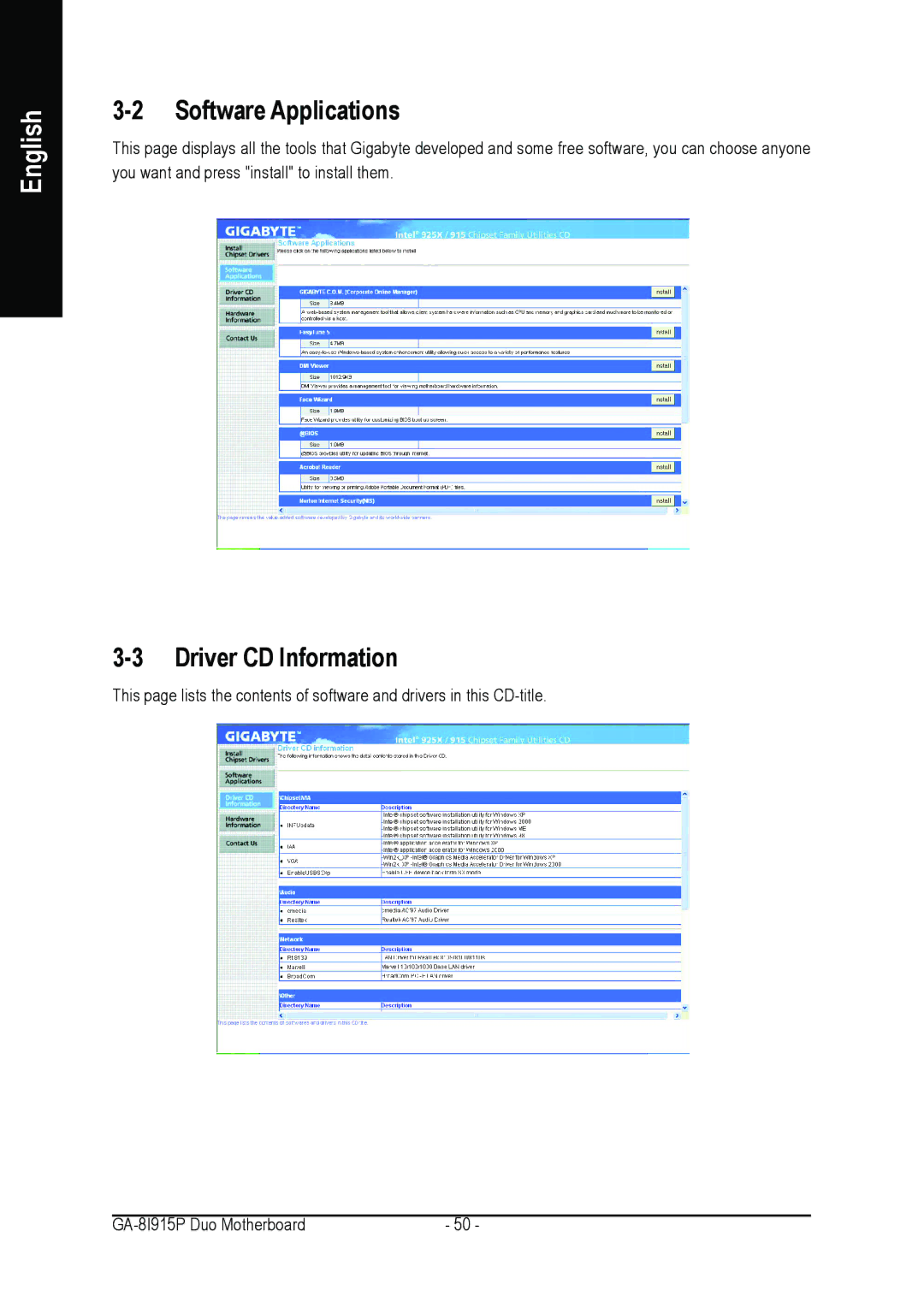 Gigabyte GA-8I915P DUO user manual Software Applications, Driver CD Information 