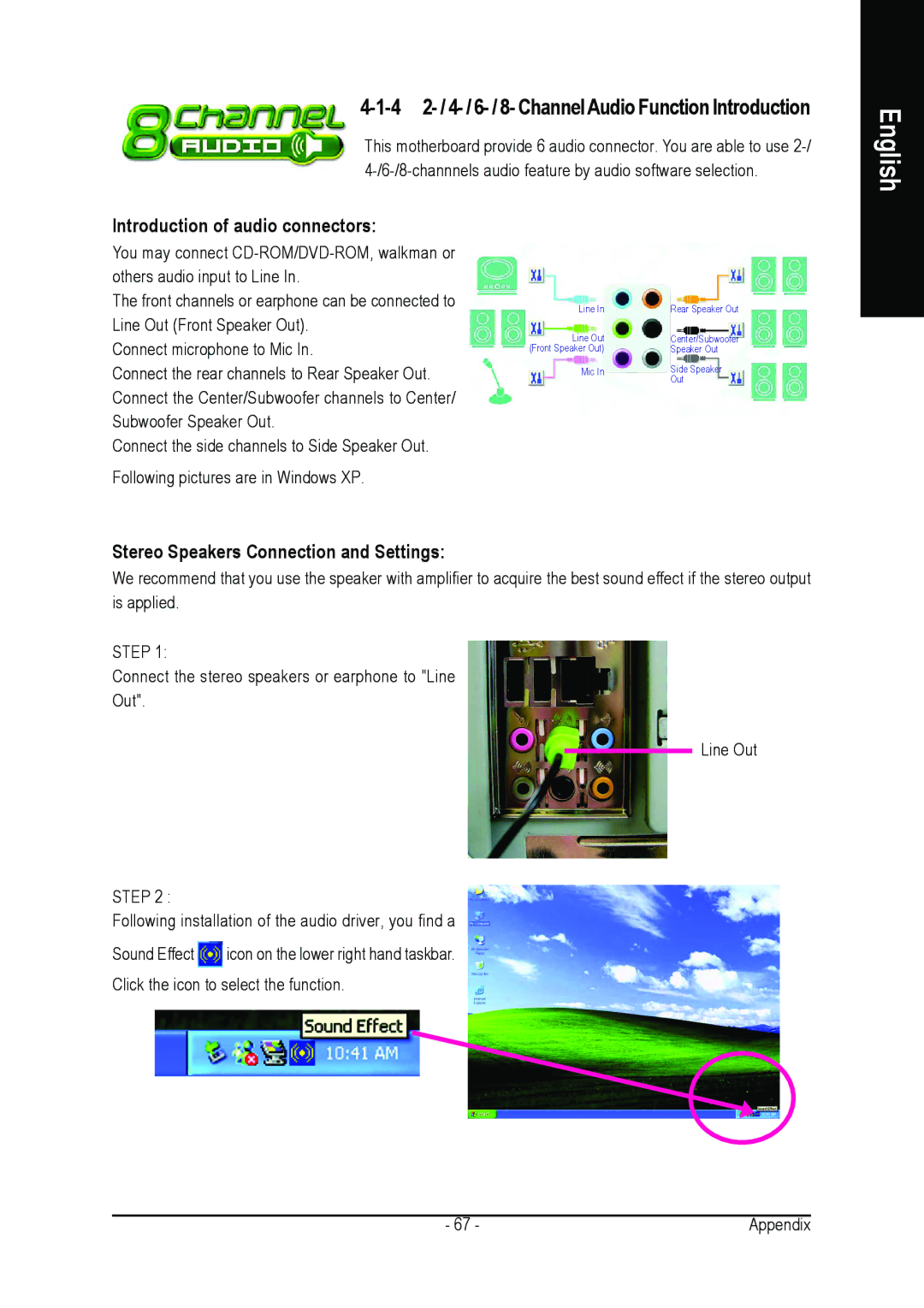 Gigabyte GA-8I915P DUO user manual 4 2- / 4- / 6- / 8- ChannelAudio Function Introduction, Introduction of audio connectors 