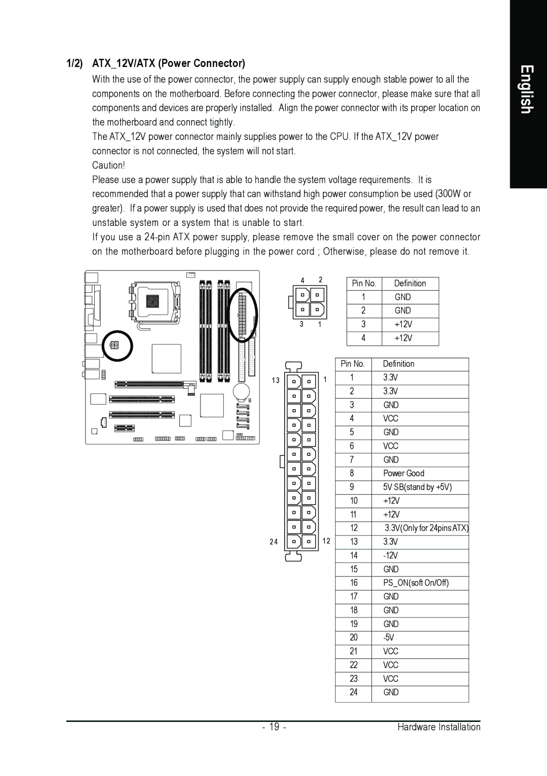 Gigabyte GA-8I915P-MF user manual ATX12V/ATX Power Connector 