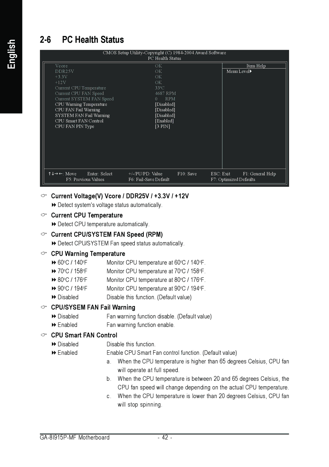 Gigabyte GA-8I915P-MF user manual PC Health Status 