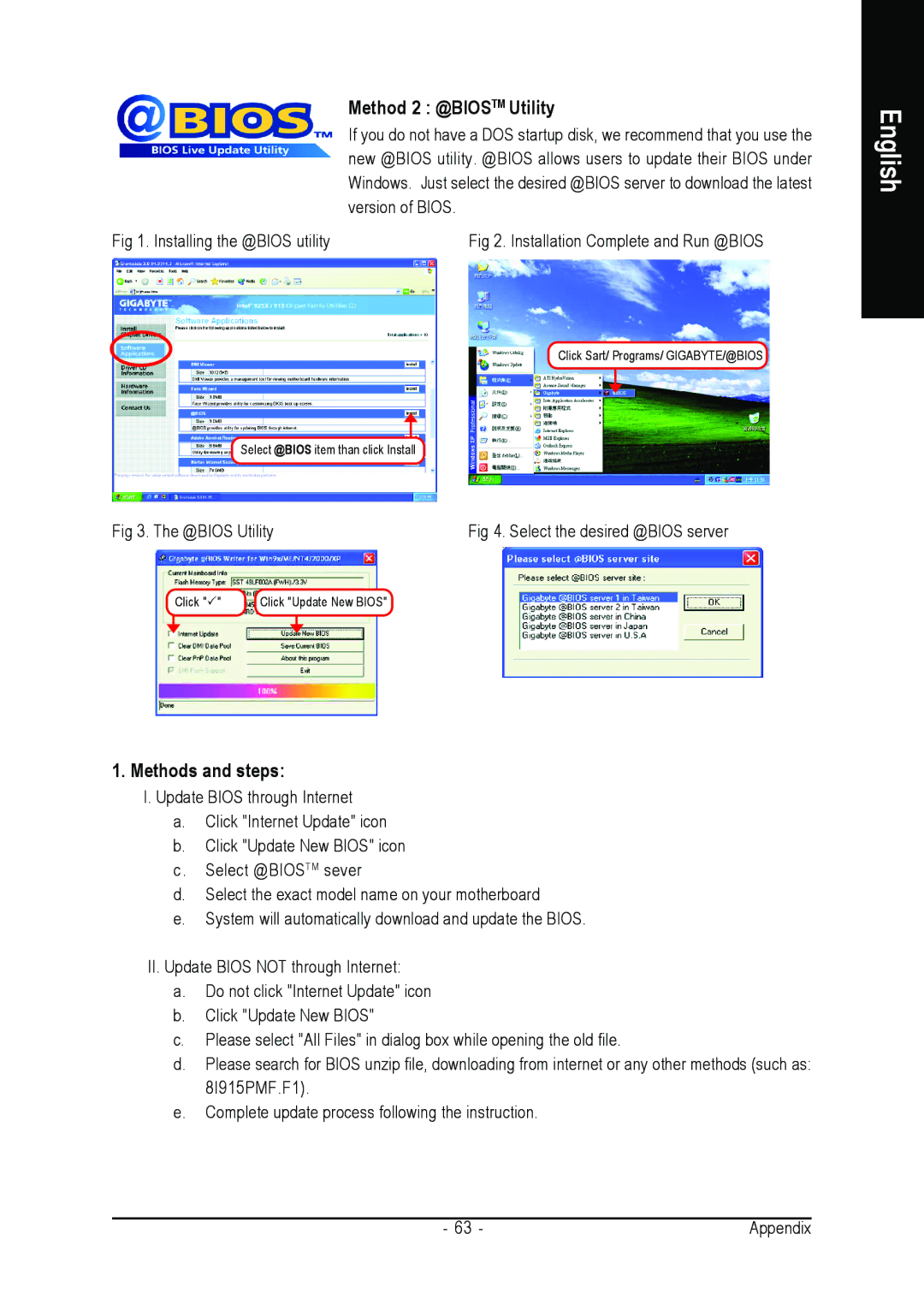 Gigabyte GA-8I915P-MF user manual Method 2 @BIOSTM Utility, Methods and steps 