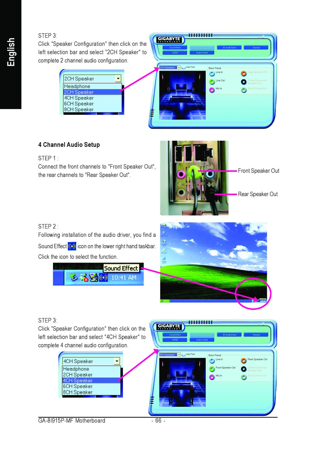 Gigabyte GA-8I915P-MF user manual Channel Audio Setup 