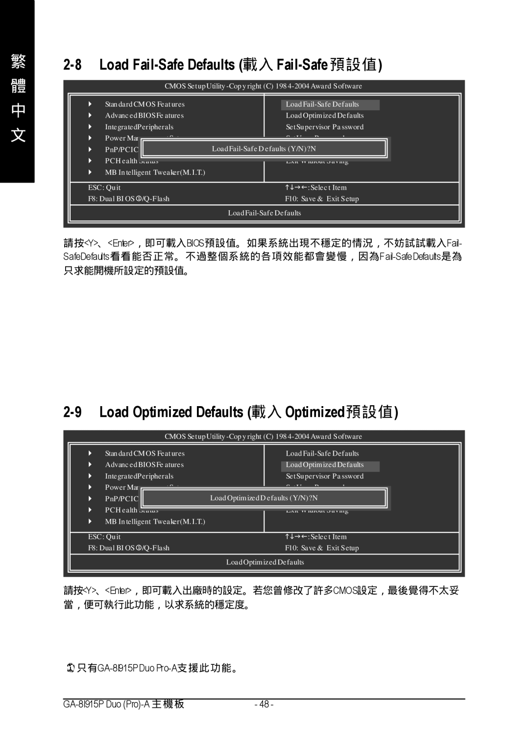 Gigabyte GA-8I915P manual Load Fail-Safe Defaults 