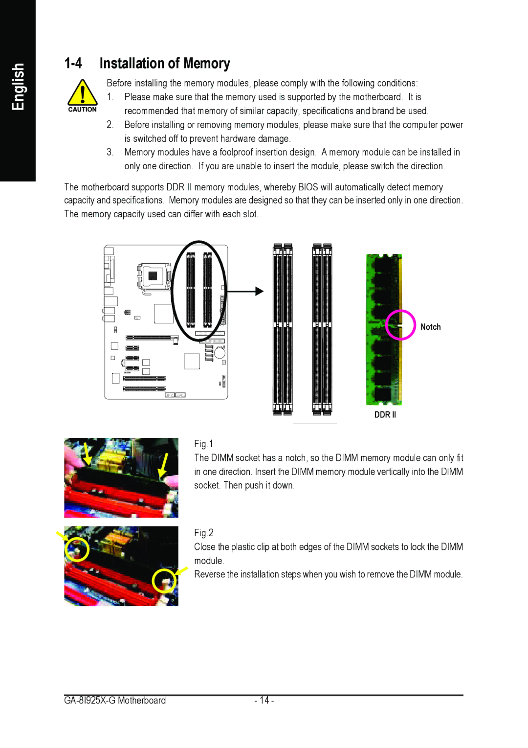 Gigabyte GA-8I925X-G user manual Installation of Memory 