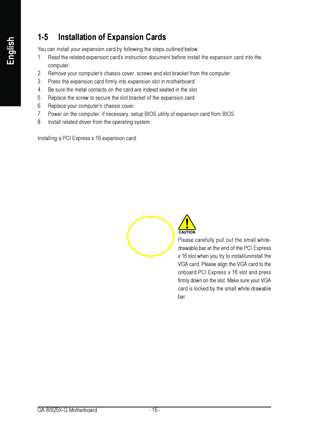 Gigabyte GA-8I925X-G user manual Installation of Expansion Cards 