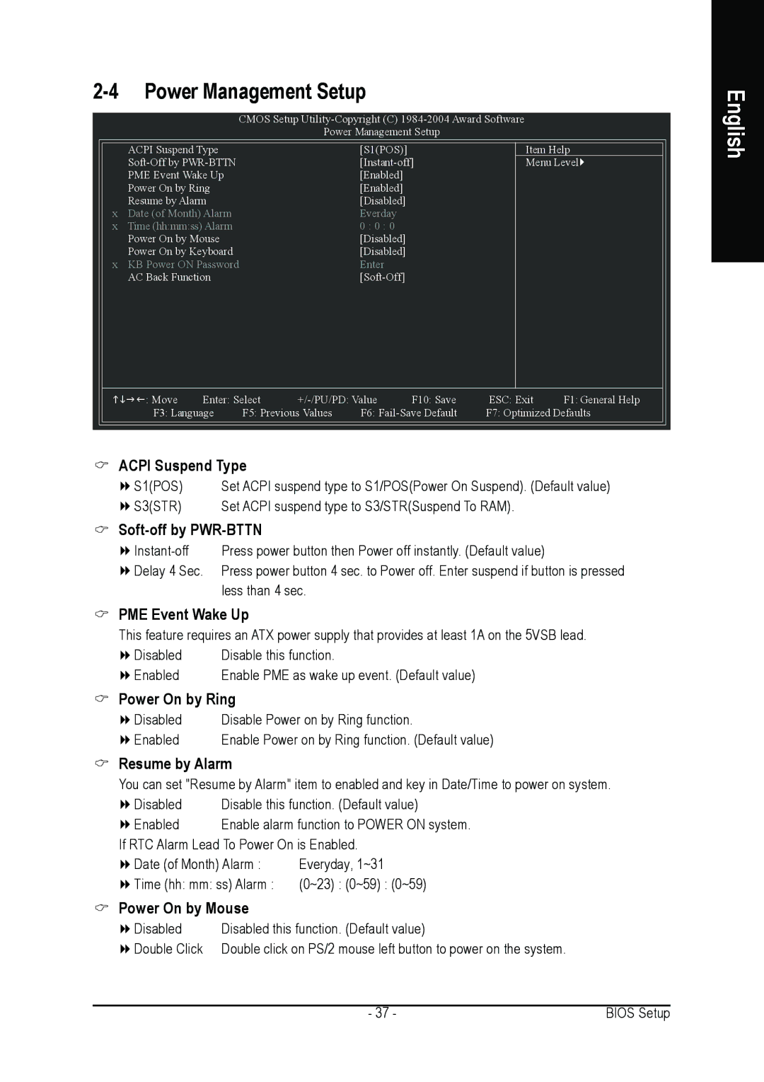 Gigabyte GA-8I925X-G user manual PME Event Wake Up, Power On by Ring, Resume by Alarm, Power On by Mouse 