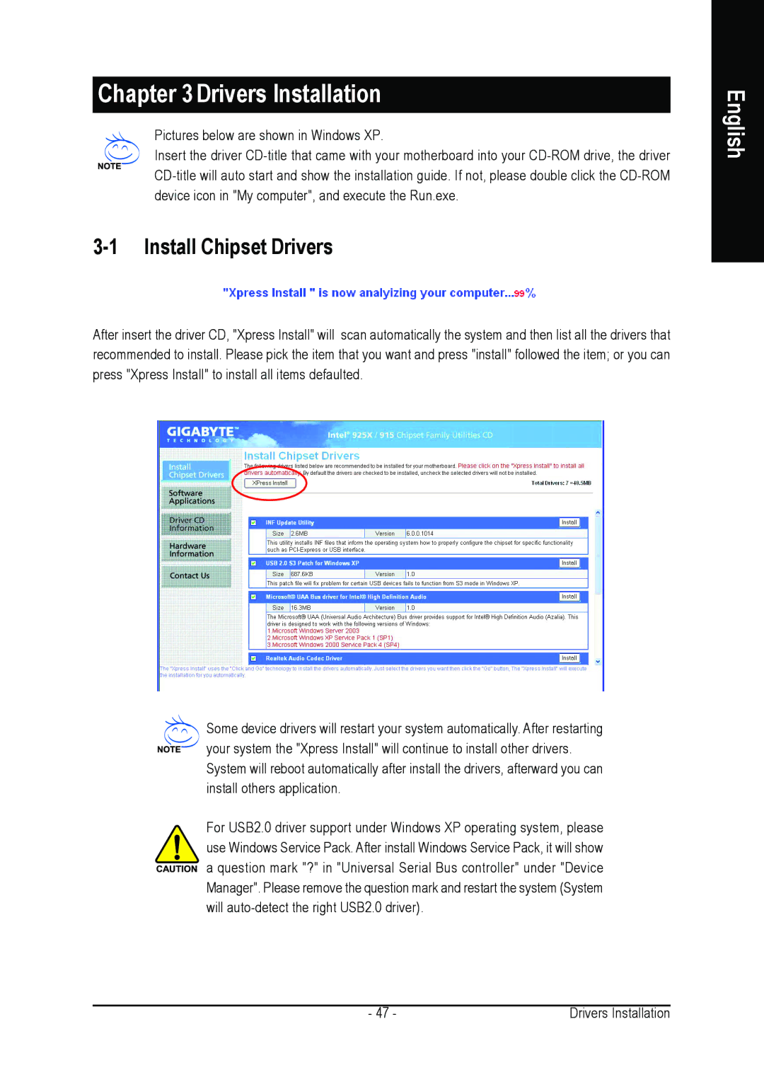 Gigabyte GA-8I925X-G user manual Drivers Installation, Install Chipset Drivers 