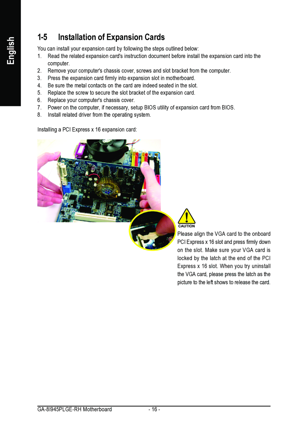 Gigabyte GA-8I945PLGE-RH user manual Installation of Expansion Cards 