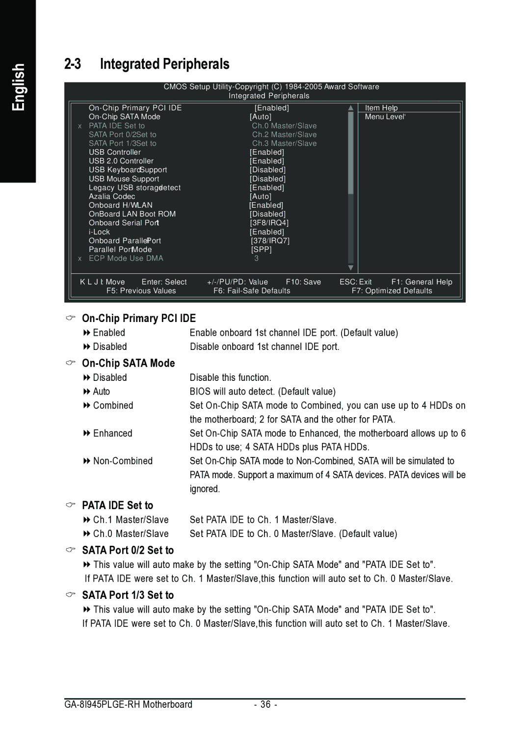 Gigabyte GA-8I945PLGE-RH user manual Integrated Peripherals 