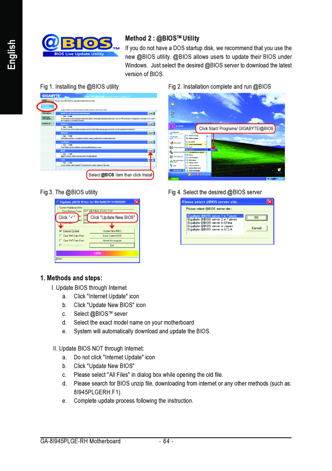 Gigabyte GA-8I945PLGE-RH user manual Method 2 @BIOSTM Utility, Methods and steps 