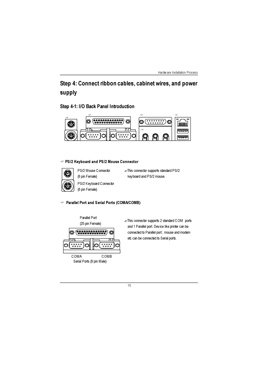 Gigabyte GA-8IDML manual Connect ribbon cables, cabinet wires, and power supply, ? PS/2 Keyboard and PS/2 Mouse Connector 