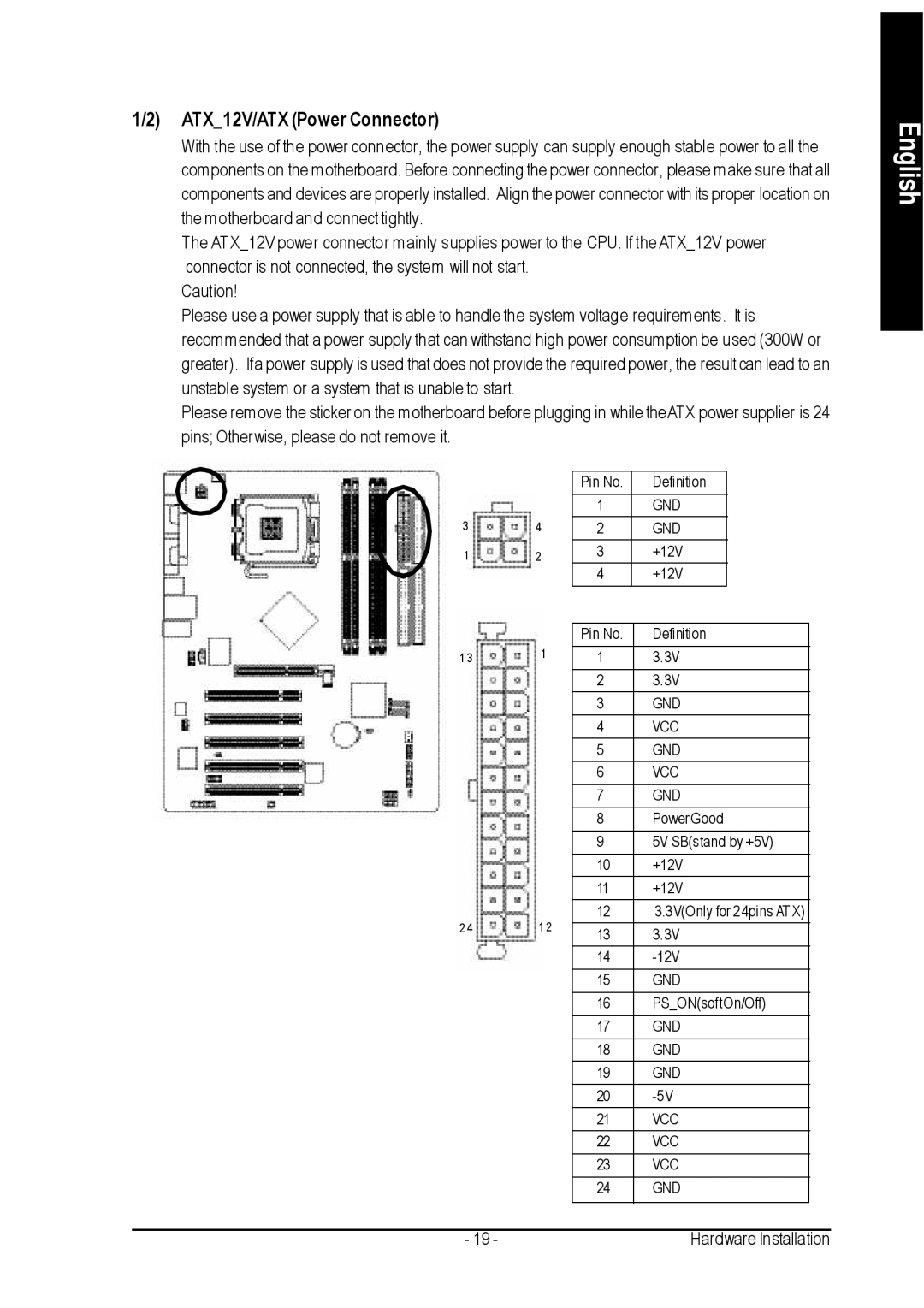 Gigabyte GA-8IP775 Series user manual ATX12V/ATX Power Connector 