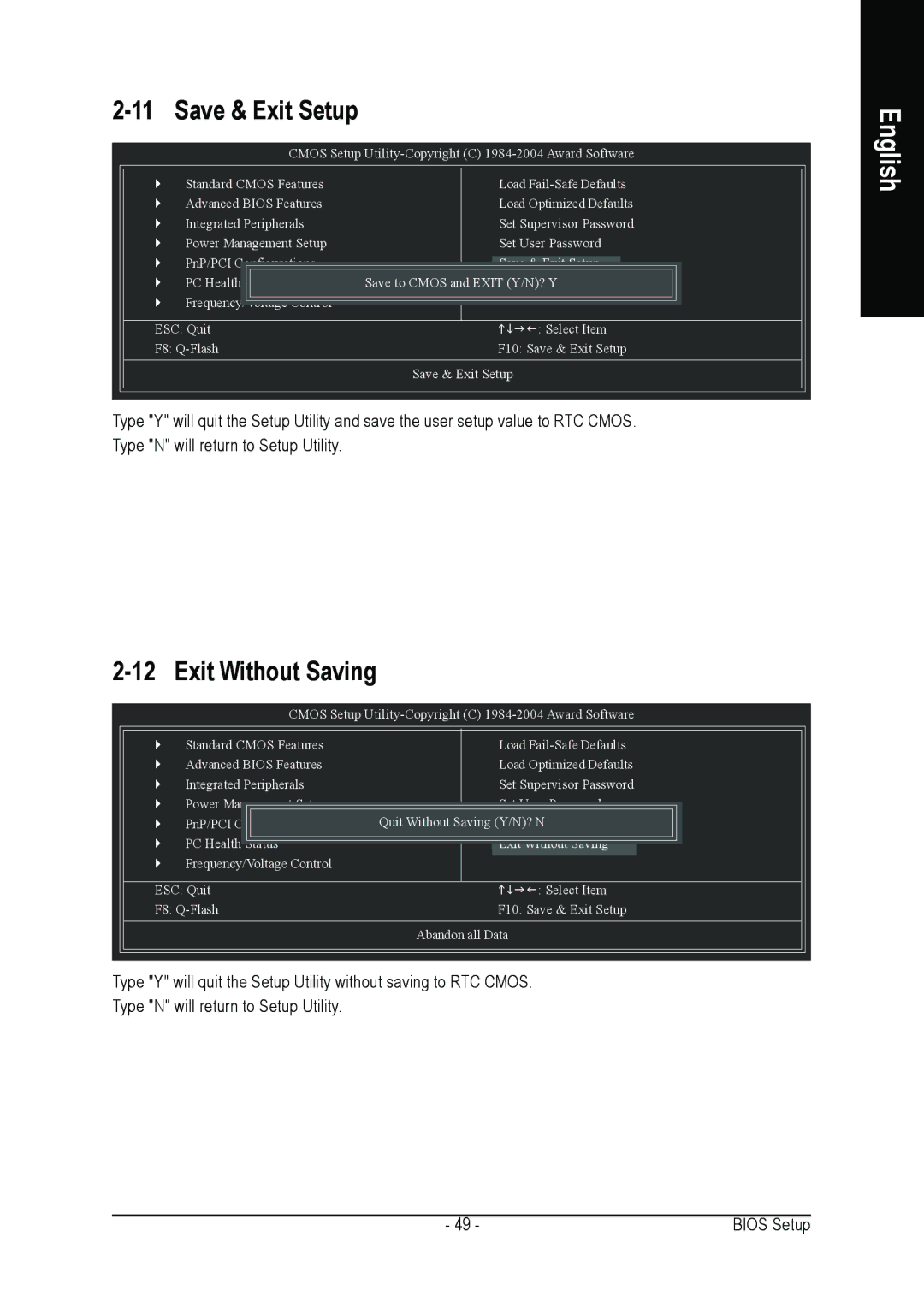 Gigabyte GA-8IP775 Series user manual Save & Exit Setup, Exit Without Saving 